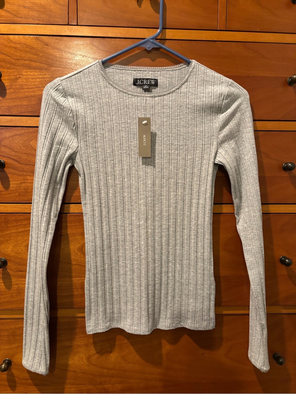 J. Crew Light Gray Ribbed Long-Sleeve Tee